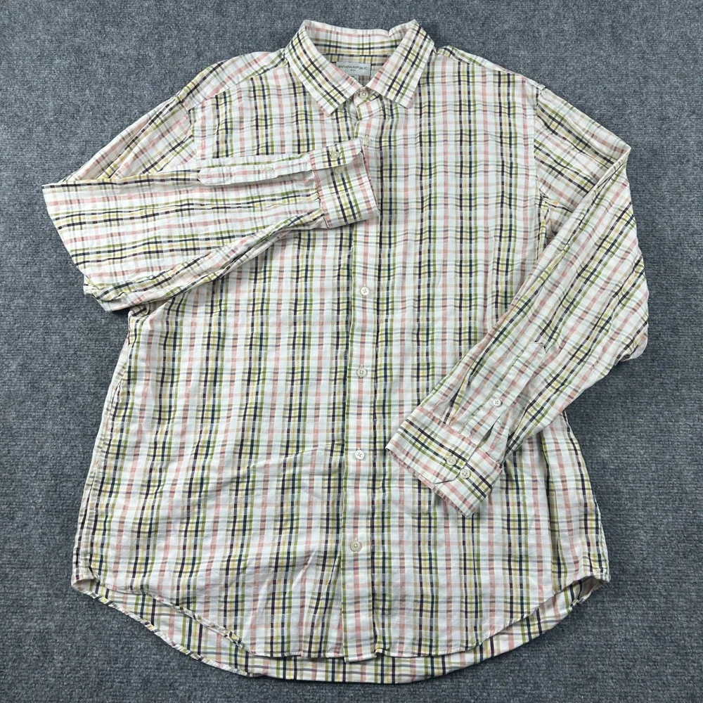 Banana Republic Button Down Mens XXL Multi Color Plaid Cotton Long Sleeve Shirt